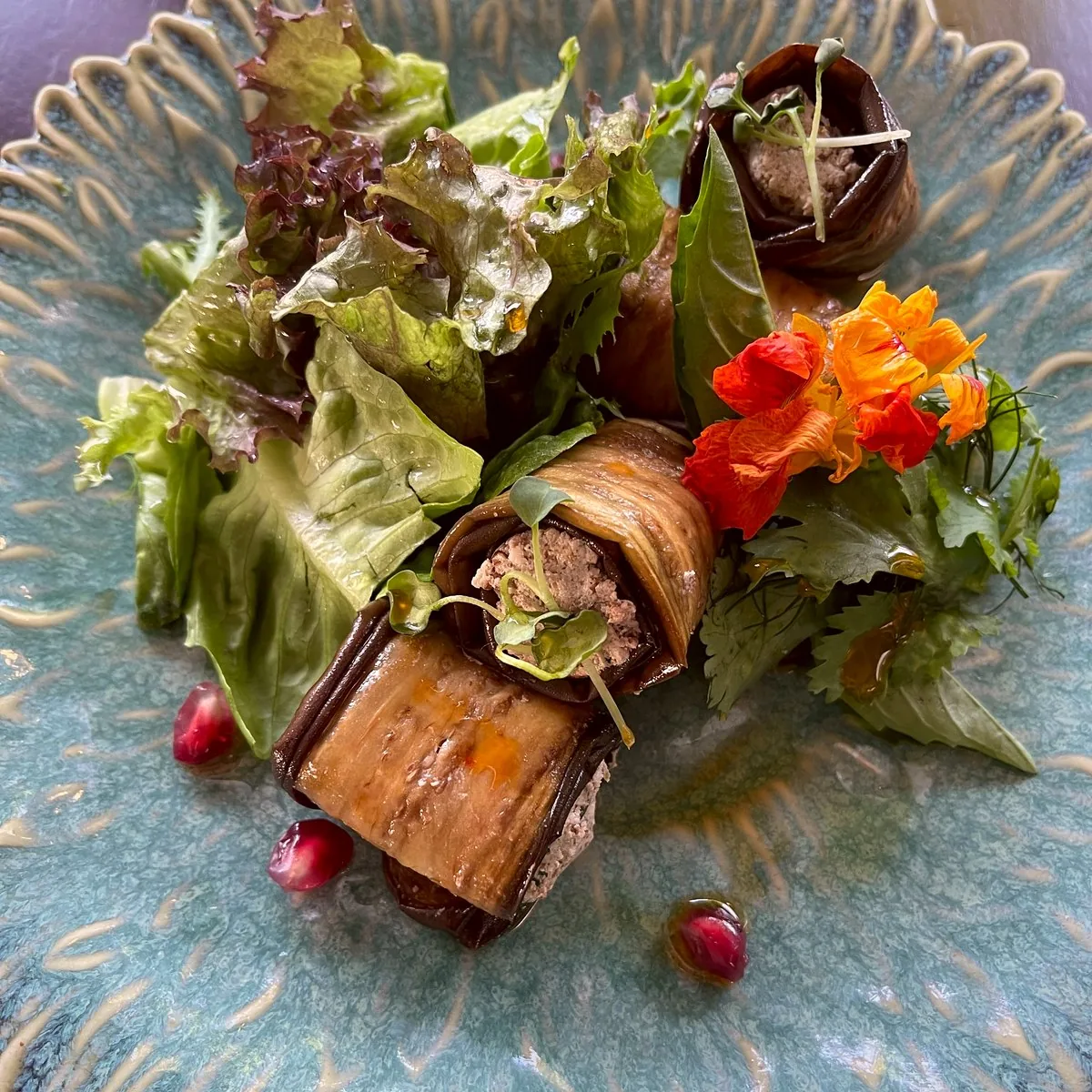 Eggplant rolls at Tarragon Georgian restaurant, Uluwatu Bali