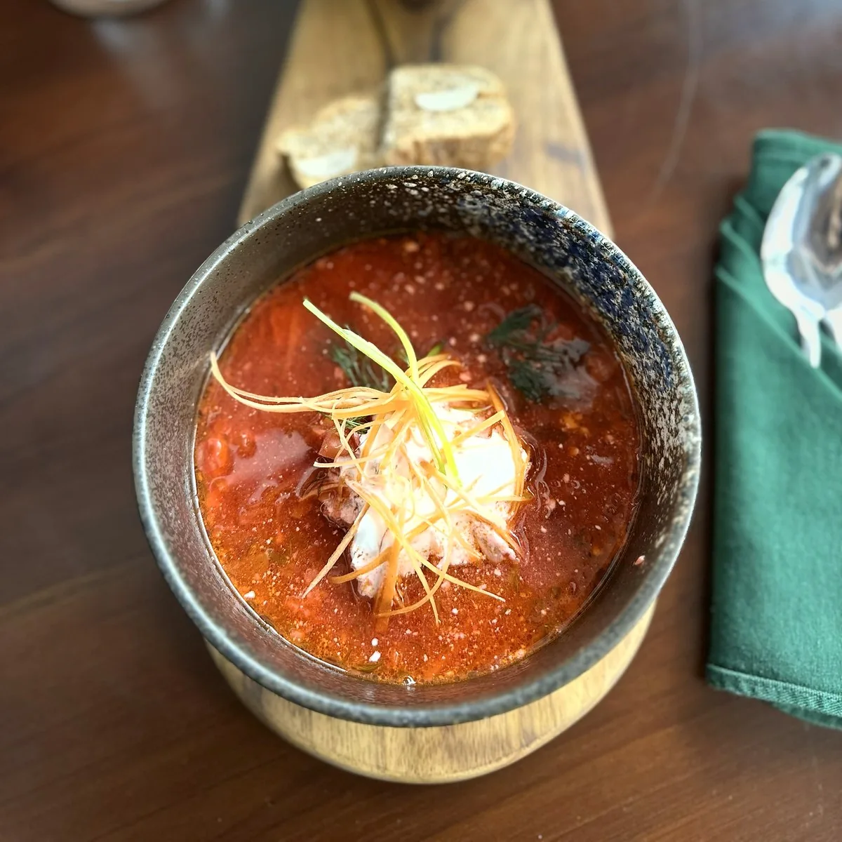 Grandma’s borsch at Tarragon Georgian restaurant, Uluwatu Bali
