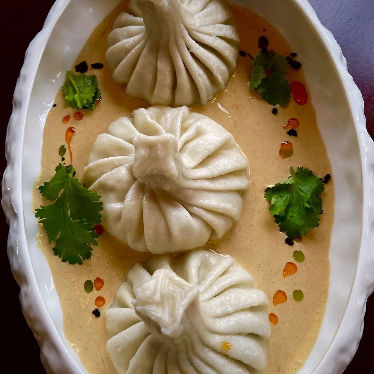 Khinkali with shrimp & tom yum at Tarragon Georgian restaurant, Uluwatu Bali