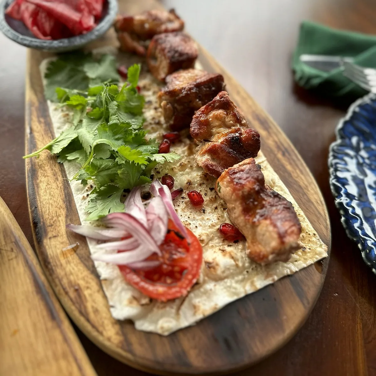Pork neck shashlik at Tarragon Georgian restaurant, Uluwatu Bali