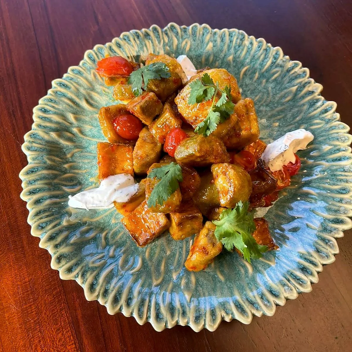 Sweet & spicy eggplants at Tarragon Georgian restaurant, Uluwatu Bali